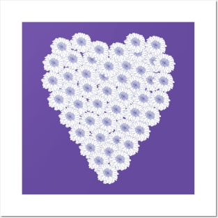 Periwinkle Blue and White Floral Heart Valentines Day Posters and Art